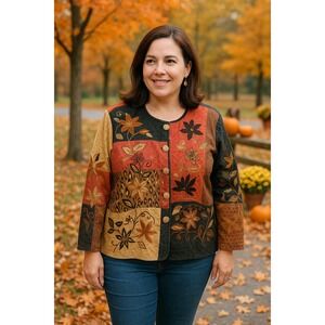 Drapers &‎ Damons XL Floral Patchwork Embroidery Jacket Boho Cottage Fairy New